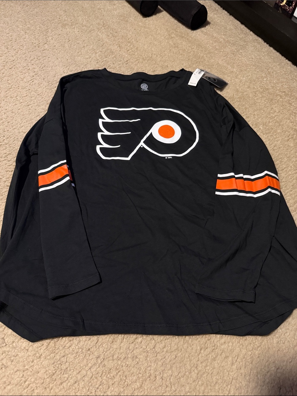 NHL Black Long Sleeve Tee with Orange & White Flyers Logo